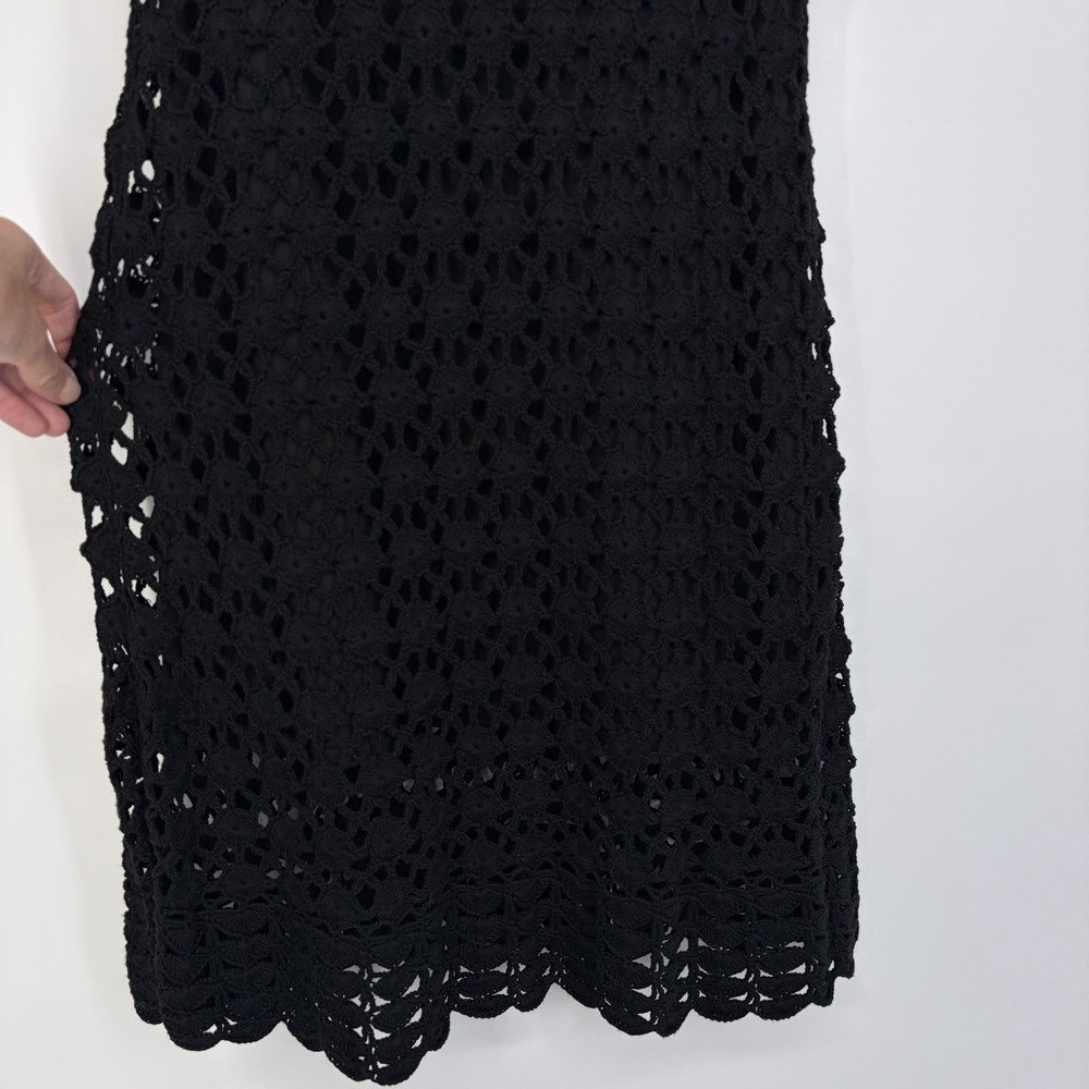 INC Silk Blend Crochet Knit Dress L Black Sleeveless Fairy Grunge Witchy Whimsig - Picture 2 of 12
